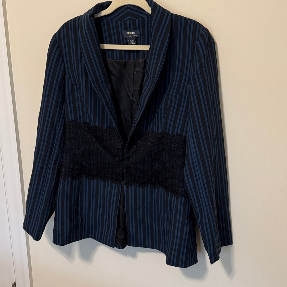 Maeve By Anthropologie Women’s Lace Mix Blue & Black Pinstripe Blazer / Size 12